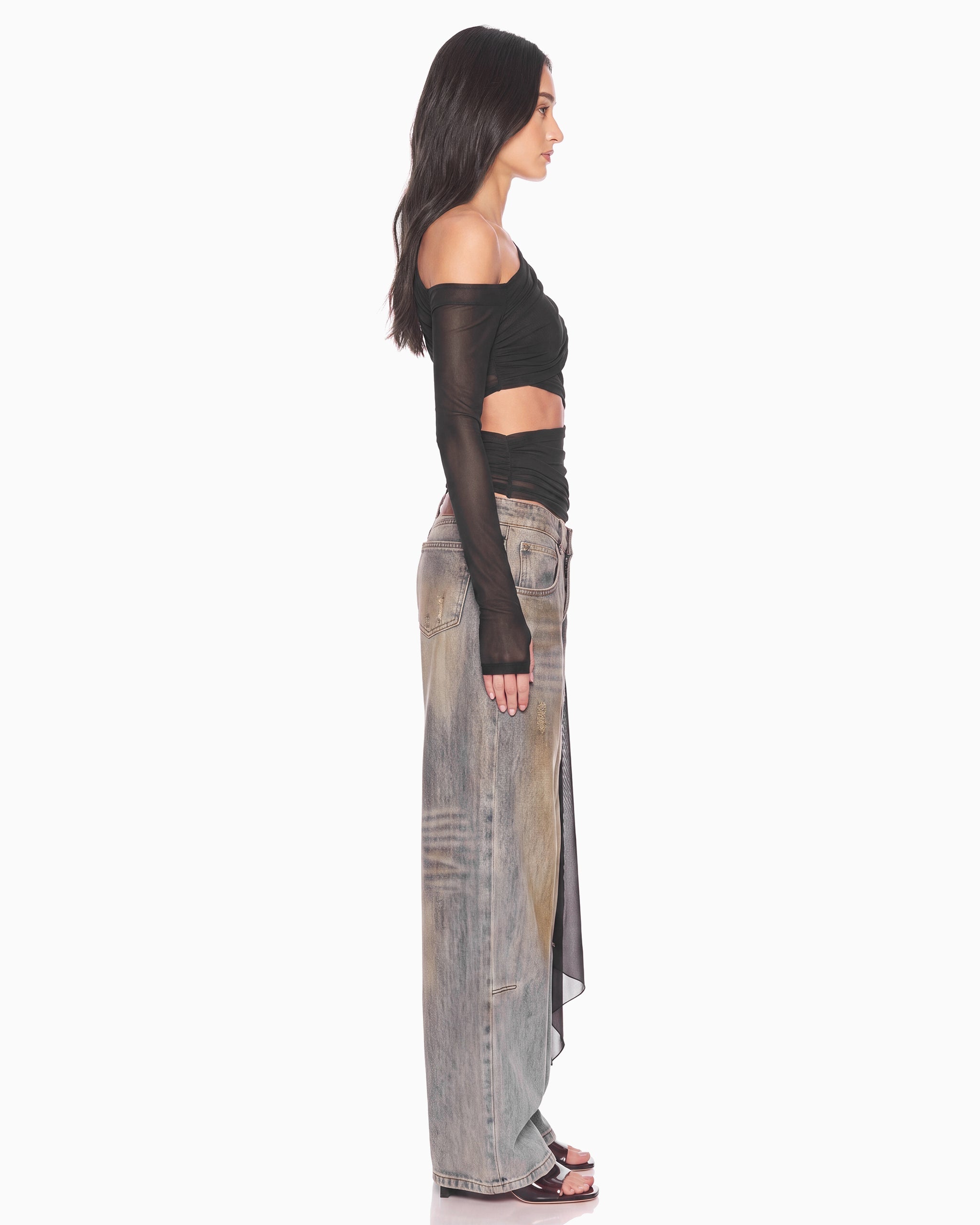 Side Stripe Tulle Top