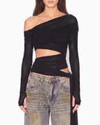 Side Stripe Tulle Top