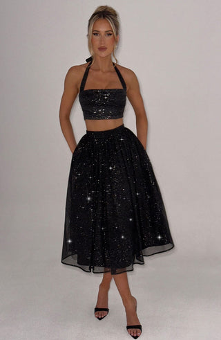 Alani Midi Skirt - Black Sparkle - glavon