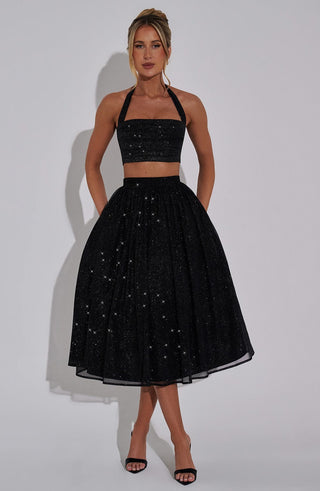 Alani Midi Skirt - Black Sparkle - glavon