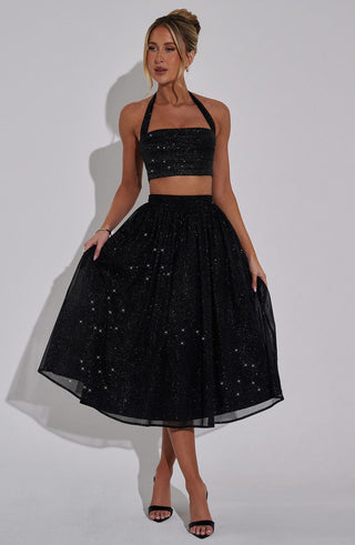 Alani Midi Skirt - Black Sparkle - glavon