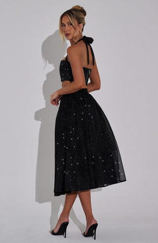 Alani Midi Skirt - Black Sparkle - glavon