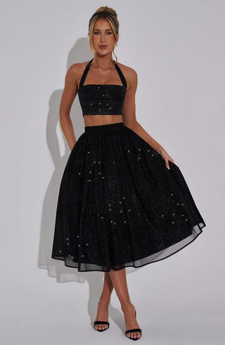 Alani Midi Skirt - Black Sparkle - glavon