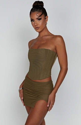 Alina Mini Skirt - Khaki - glavon