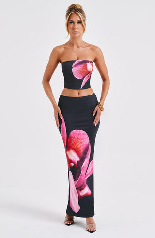Allegra Maxi Skirt - Black Floral Print - glavon