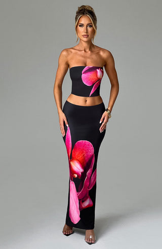Allegra Maxi Skirt - Black Floral Print - glavon