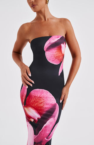 Allegra Midi Dress - Black Floral Print - glavon