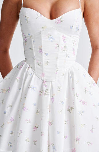 Analeigh Mini Dress - White Multi Floral Print - glavon