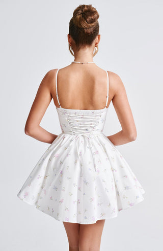 Analeigh Mini Dress - White Multi Floral Print - glavon