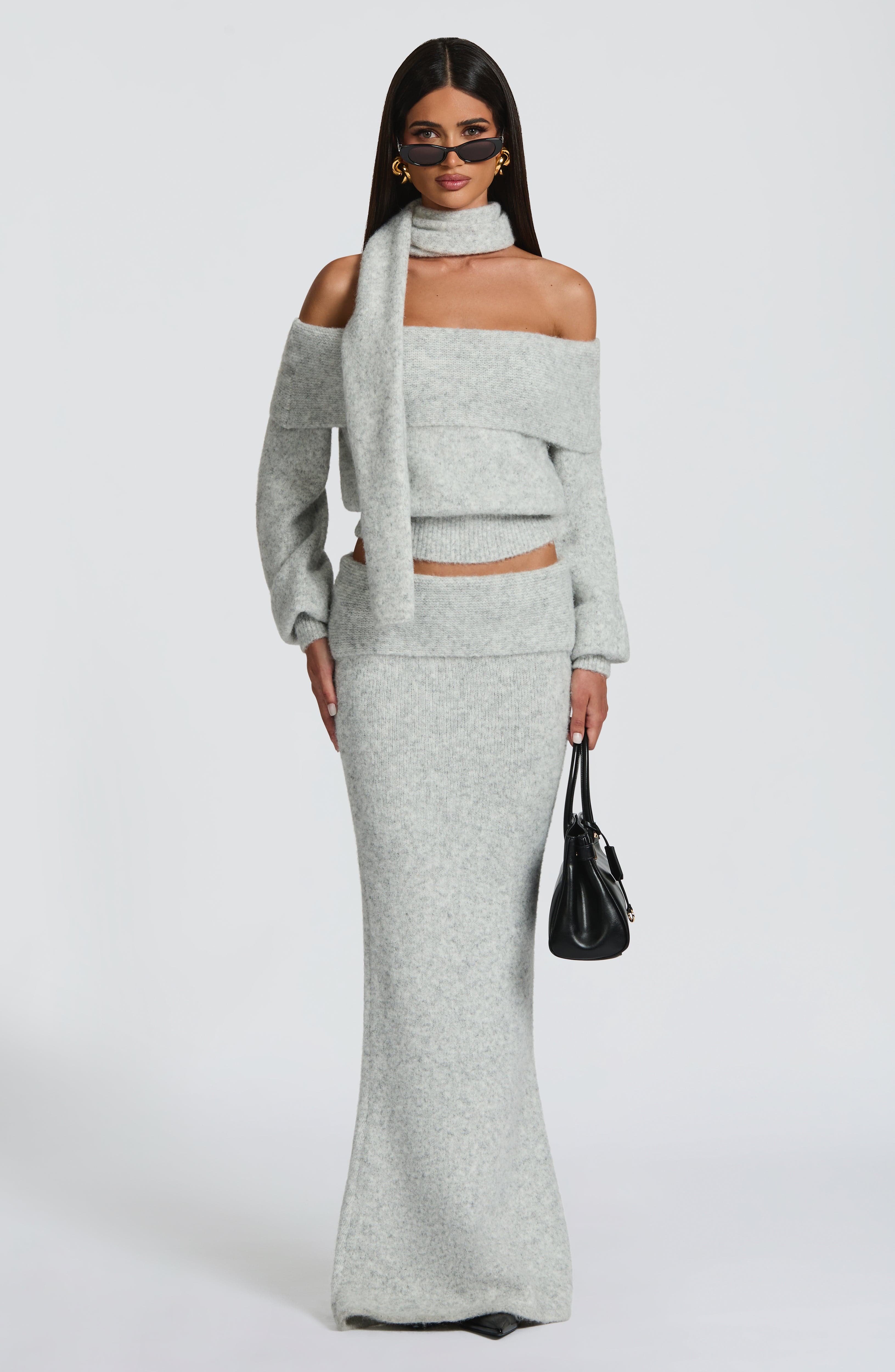 Andie Maxi Skirt - Light Grey Marl - Napalia
