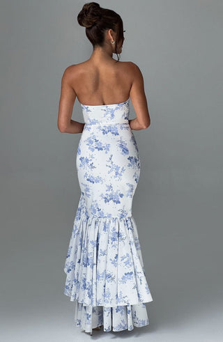 Angelina Maxi Dress - Blue Floral Print - glavon