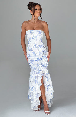 Angelina Maxi Dress - Blue Floral Print - glavon