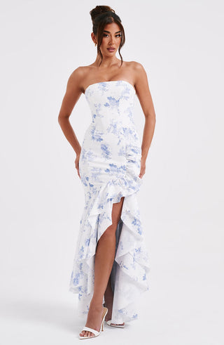 Angelina Maxi Dress - Blue Floral Print - glavon