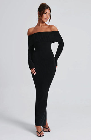 Beverley Knit Maxi Dress - Black - glavon