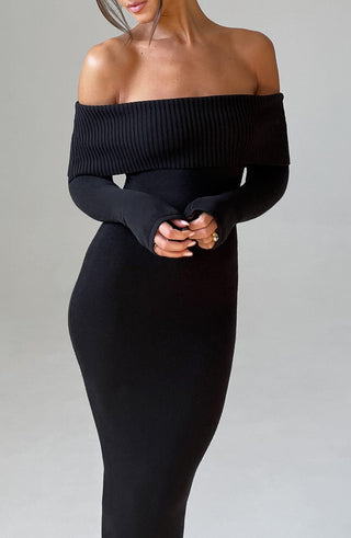 Beverley Knit Maxi Dress - Black - glavon