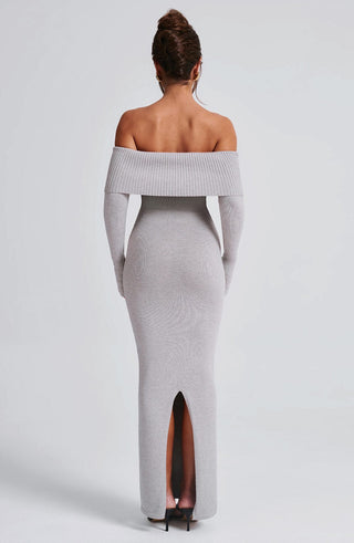 Beverley Knit Maxi Dress - Light Grey Marl - glavon