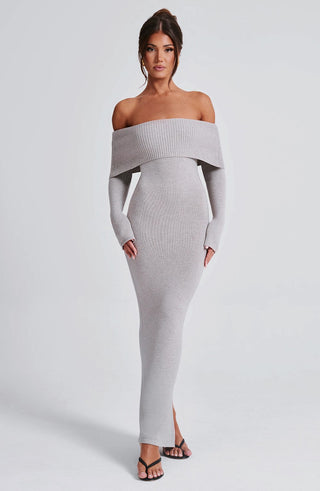 Beverley Knit Maxi Dress - Light Grey Marl - glavon