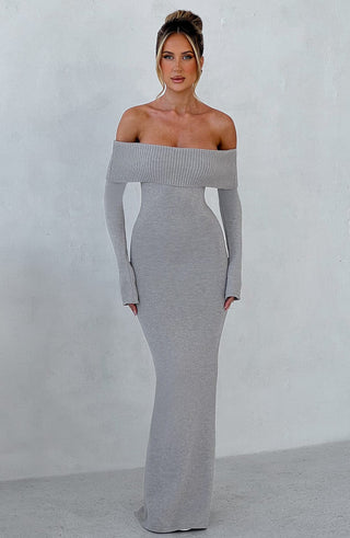 Beverley Knit Maxi Dress - Light Grey Marl - glavon