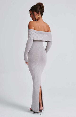 Beverley Knit Maxi Dress - Light Grey Marl - glavon