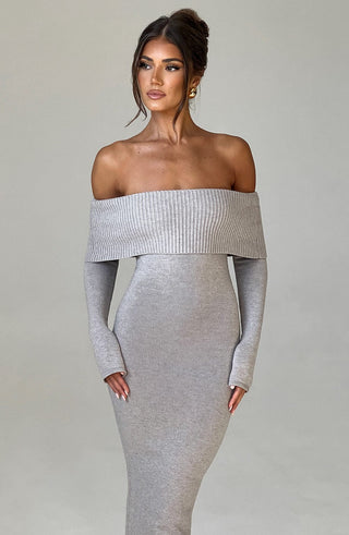 Beverley Knit Maxi Dress - Light Grey Marl - glavon