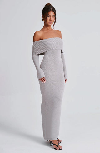 Beverley Knit Maxi Dress - Light Grey Marl - glavon