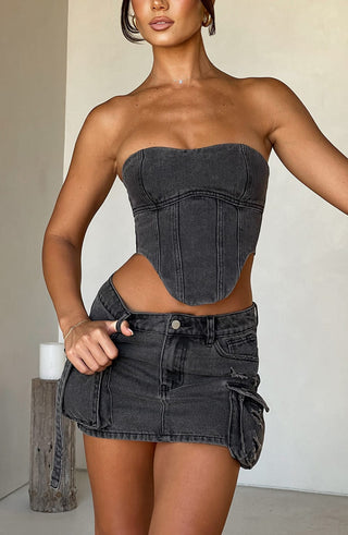 Billie Mini Skirt - Black Wash - glavon