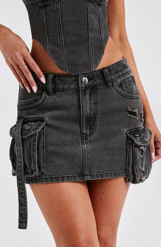 Billie Mini Skirt - Black Wash - glavon