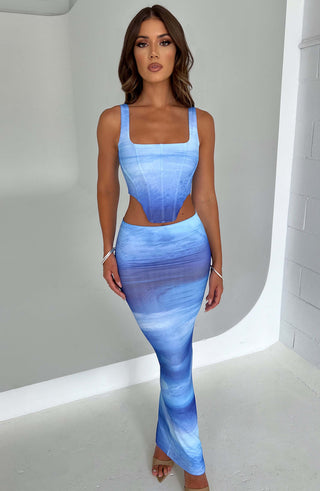 Blair Maxi Skirt - Blue Haze Print - glavon