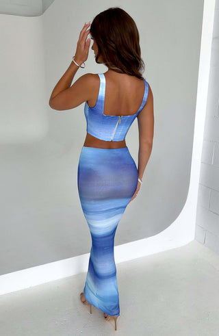 Blair Maxi Skirt - Blue Haze Print - glavon