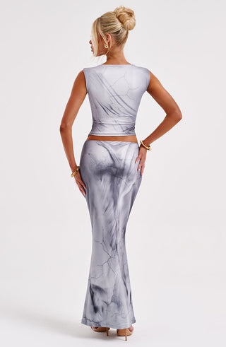 Charmayne Maxi Skirt - Grey Body Print - glavon