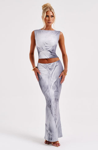 Charmayne Maxi Skirt - Grey Body Print - glavon