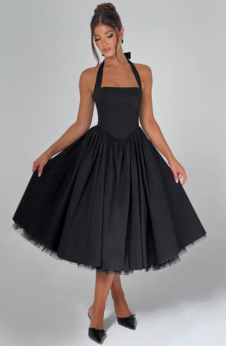 Cressida Midi Dress - Black - glavon