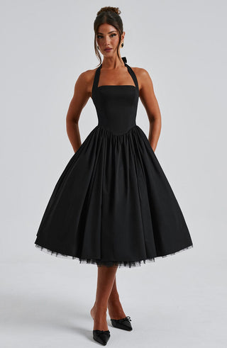 Cressida Midi Dress - Black - glavon