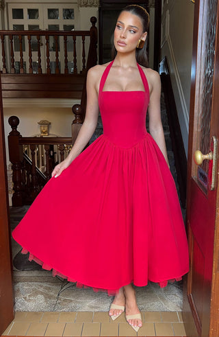 Cressida Midi Dress - Red - glavon