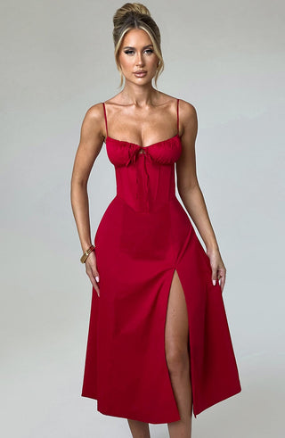 Deanna Midi Dress - Red - glavon