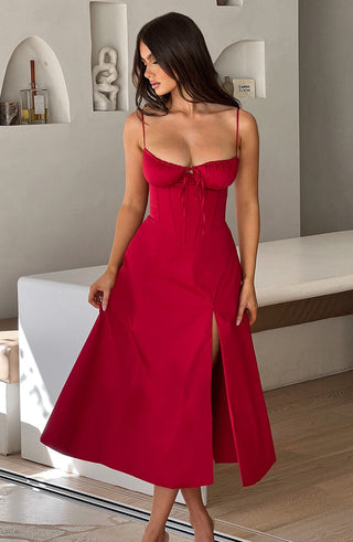 Deanna Midi Dress - Red - glavon