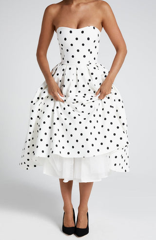 Edith Midi Dress - Black Polka Dot Print - glavon