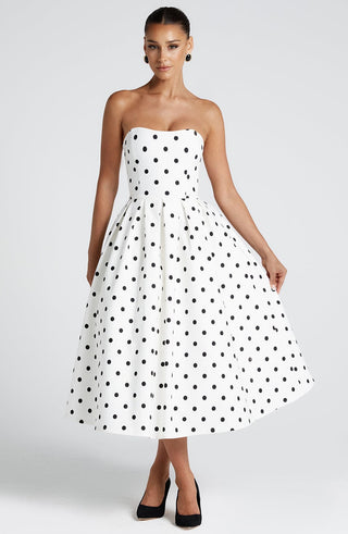 Edith Midi Dress - Black Polka Dot Print - glavon