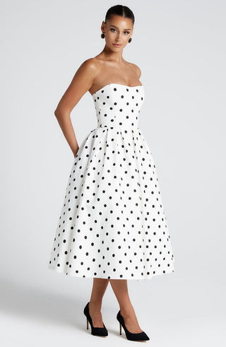 Edith Midi Dress - Black Polka Dot Print - glavon
