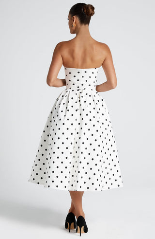 Edith Midi Dress - Black Polka Dot Print - glavon