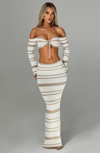 Georgia Maxi Skirt - Beige/White - glavon