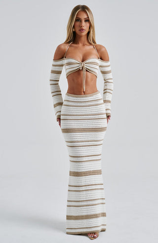 Georgia Maxi Skirt - Beige/White - glavon