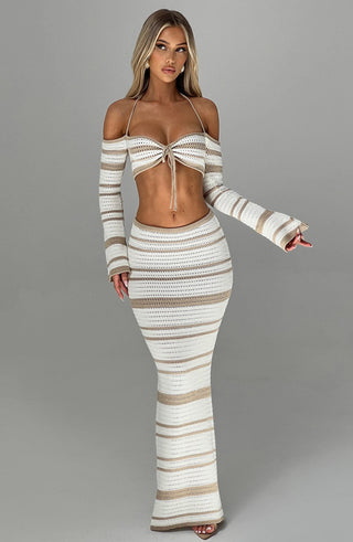 Georgia Maxi Skirt - Beige/White - glavon