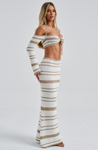 Georgia Maxi Skirt - Beige/White - glavon
