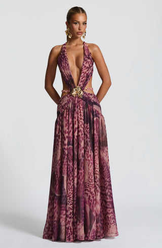 Indianna Maxi Dress - Magenta Orchid Print - glavon