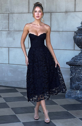 Ishani Midi Dress - Black - glavon