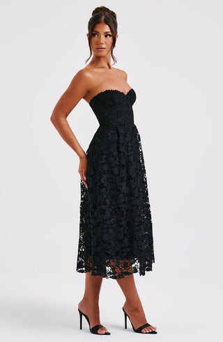 Ishani Midi Dress - Black - glavon