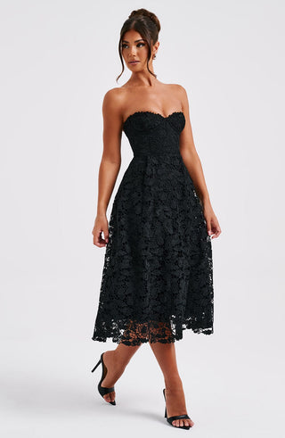 Ishani Midi Dress - Black - glavon