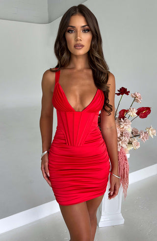 Izabella Mini Dress - Red - glavon