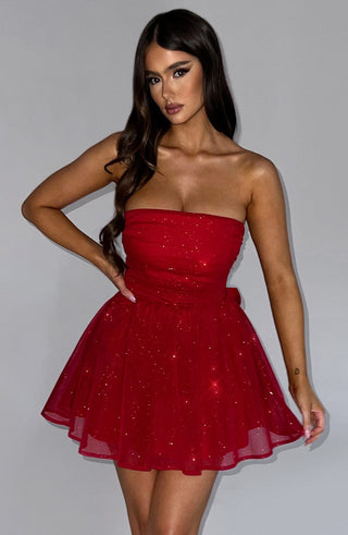 Katrina Mini Dress - Red Sparkle - glavon